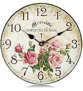 Lafocuse 12 Inch Silent Rose Floral Wall Clocks Battery Operated, Farmhouse Wall Clock for Bedroo...