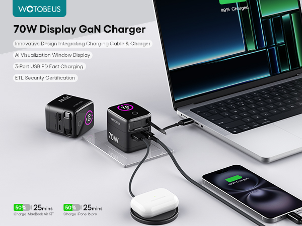 WOTOBEUS 70W-Display-GaN-Charger-A+