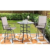 Shintenchi Patio Swivel Bar Set, All Weather Textile Fabric Outdoor High Stool Bistro Set with 2 ...