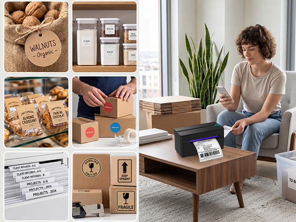 Label printer for small business bakey labels, shipping labels