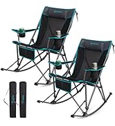 FUNDANGO Rocking Camping Chair, 2 Pack High Mesh Back Portable Folding Camp Chairs with Pillows, ...