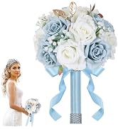 Qeedy Wedding Bouquets for Bride - Realistic Silk Flowers Artificial Roses, 9 Inch Bridesmaid Bou...