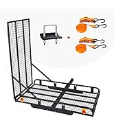 AA Products Hitch Mount Steel Cargo Carrier Basket with 49'' Folding Wheelchair Ramp, Fits 2'' Tr...