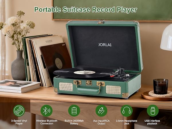 Record Player Portable with Bluetooth Connection USB Playback