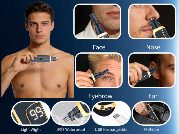 Mendaping 2025 Rechargeable Nose and Ear Hair Trimmer With LED Dispaly for Women Men