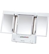 JERDON Tri-Fold Two-Sided Makeup Mirror with Lights - Vanity Mirror with 5X Magnification &amp; Multi...