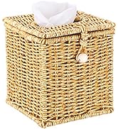 Sumnacon Resin Square Tissue Box Cover - Decorative Imitated Rattan Napkin Tissue Box Holder, Vin...