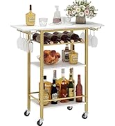LAATOOREE Bar Cart, Home Bar Serving Cart, 3 Tier Mobile Drink Beverage Cart, Rolling Kitchen She...
