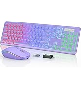 Wireless Keyboard and Mouse Combo - RGB Backlit, Rechargeable & Light Up Letters, Full-Size, Ergo...