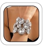 Lcineic Big Round Rhinestone Bracelet for Women Funky Bling Chunky Acrylic Crystal Silver Cuff Ba...