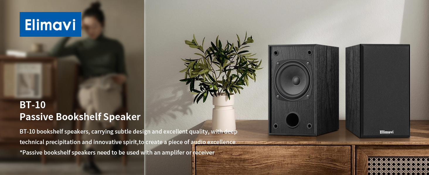 Elimavi Passive Bookshelf Speaker, Black