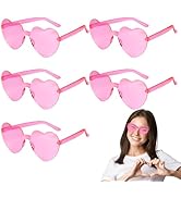 PLULON Heart Sunglasses for Women Pink Heart Glasses Valentine's Day Rimless Heart Shaped Sunglas...