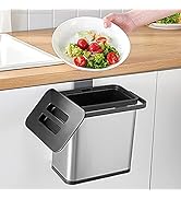SIDIANBAN Hanging Trash Can with Lid for Kitchen Cabinet Door, 0.8 Gal/3L Stainless Steel Garbage...
