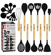 Kitchen Utensils Set, 21 Wood and Silicone Cooking Utensil Set, Non-Stick and Heat Resistant Kitc...