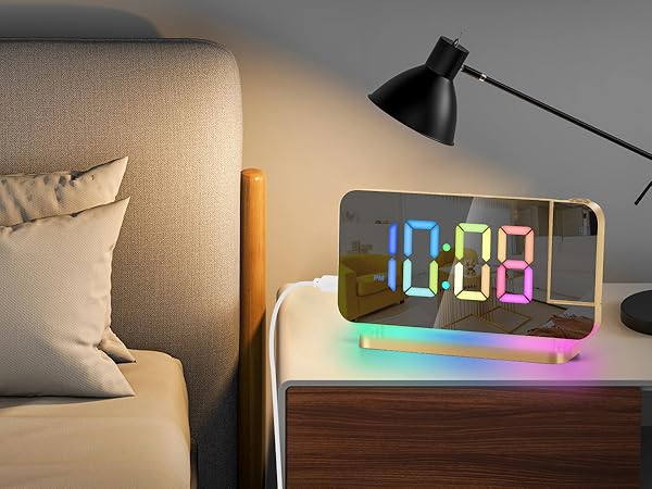 projection led mirror digital alarm clock with rgb night light