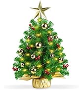 Viretec 20" Mini Christmas Tree, Artificial Prelit Small Christmas Tree, Tabletop Christmas Tree ...