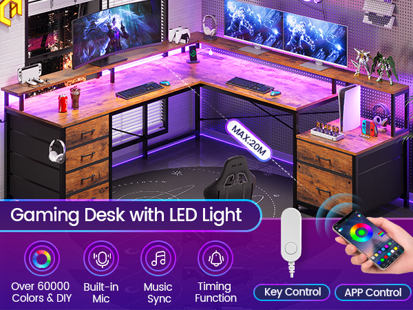 l shaped gaming desk with led lights