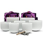 TOPFUND Chakra Set of 7 Crystal Singing Bowls 6-12 inch with Heavy Duty Carrying Cases and Singin...