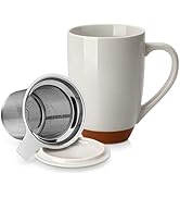 MALACASA Ceramic Tea Mug with Lid and Stainless Steel Infuser, 18 oz Large Tea Cup for Loose Leaf...