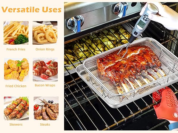 Ideal to make crispy food like french fries, breaded chicken, fried bacon, roasting meat or veggies