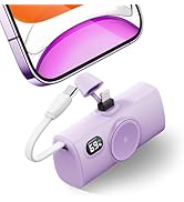 Mini Purple Power Bank with USB C Cable for Samsung,100g 5000mah Small Portable Charger for iPhon...