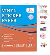 60 Sheets Premium Printable Clear Vinyl Sticker Paper for Inkjet Printer, 8.5x11" Transparently V...