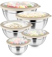 P&amp;P CHEF Mixing Bowls with Visible Airtight Lids Set of 5, 10-Piece Stainless Steel Mixing Nestin...