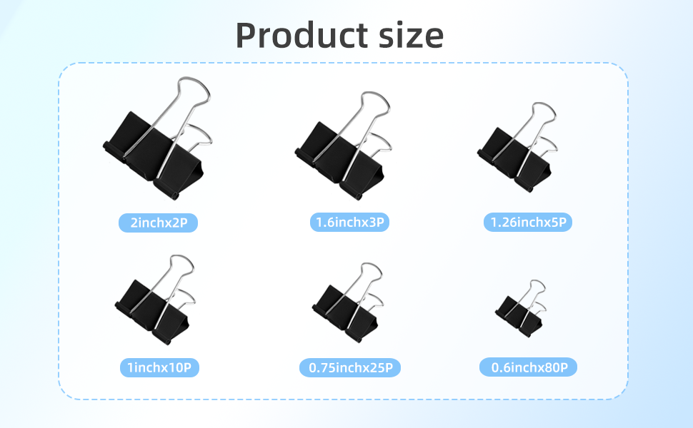 6 Sizes Binder Paper Clips for Office