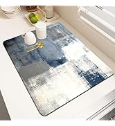 MCALK Blue Dish Drying Mat for Kitchen Counter, Grey Dish Drying Pad with Anti-Slip Rubber Base, ...
