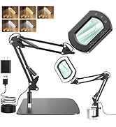 10X 30X Magnifying Glass with Light and Stand, Magnifying Lamp with Real Glass Square Lens, Stepl...