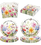 CMUSKO Wildflower Party Decorations, 60Pcs Floral Paper Plates Napkins Table Decorations, Wildflo...