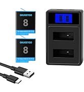 GKUGEYGO Rechargeable Battery Charger Kit Compatible with Gopro Hero 8/7/6/5 Black 2-Pack Batteri...