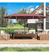 GDPFN 15ft Large Patio Umbrella with Solar Lights, Outdoor Double-Side Rectangular Umbrella with ...