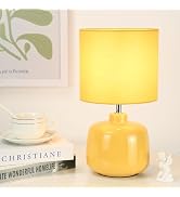 Lampwell Oslo Small Modern Yellow Table Lamp, Kids Night Table Lamp, Ceramic and Fabric, 7.09H12....