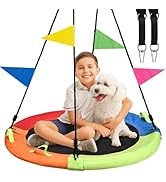 Tree Swing, Saucer Swing, 40 inch 900lbs Weight Capacity, with Adjustable Hanging Straps, for Bac...