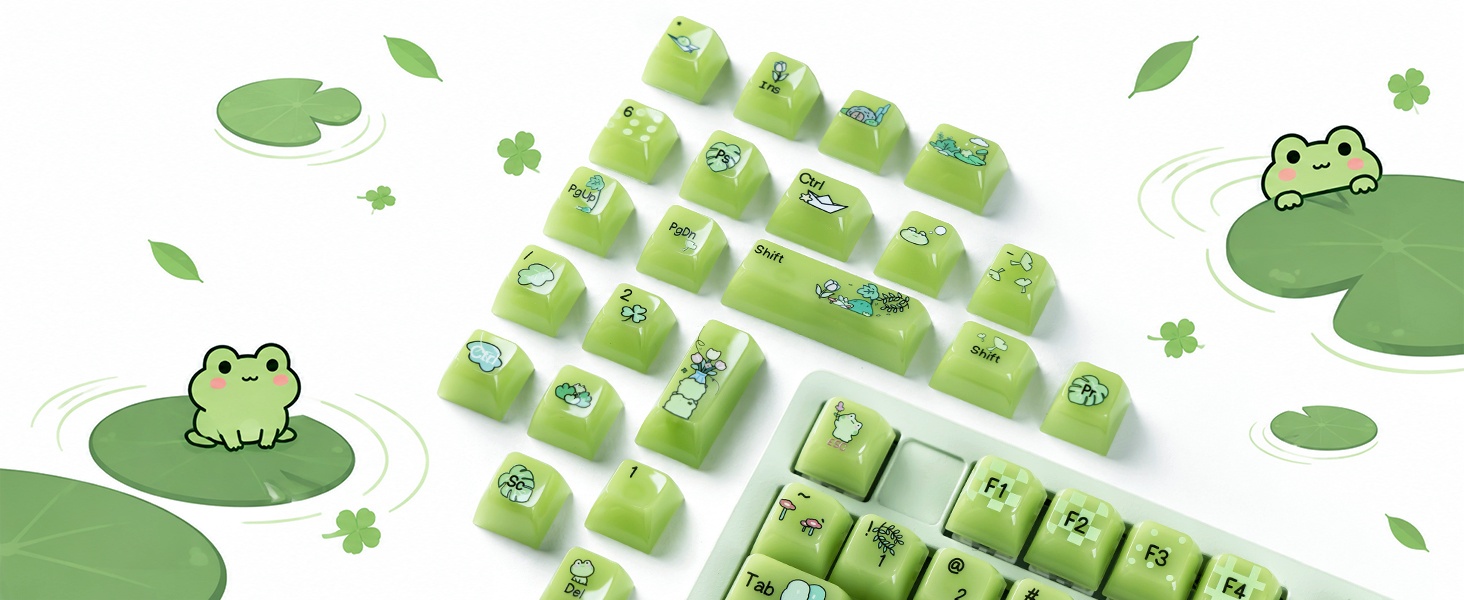 Jelly Green Frog Keycaps, Custom Clear Shine Through Keycaps, Cute Keycaps