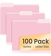 SUNEE File Folders Letter Size Pink, 100 Pack Manilla Folders 8.5 x 11 1/3-Cut Tabs, Colored File...