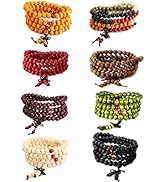 LOYALLOOK 8Pcs 108 Mala Bead Bracelets 8MM Tibetan Buddha Wood Beaded Sandalwood Link Wrist Neckl...