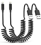 Coiled Lightning Cable 2 Pack, Retractable iPhone Charger Cable for Car,[MFi Certified] Short App...
