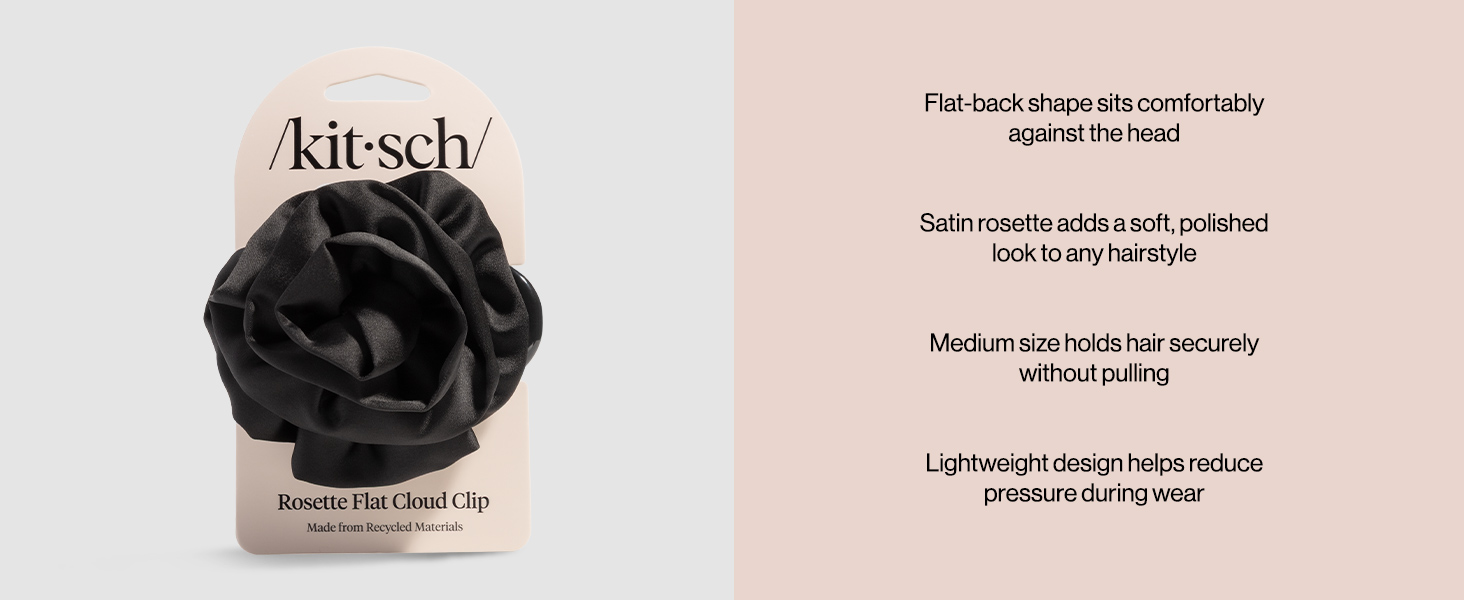 Kitsch Medium Satin Rosette Flat Claw Clips for Women - Stylish Flat Hair Clips,