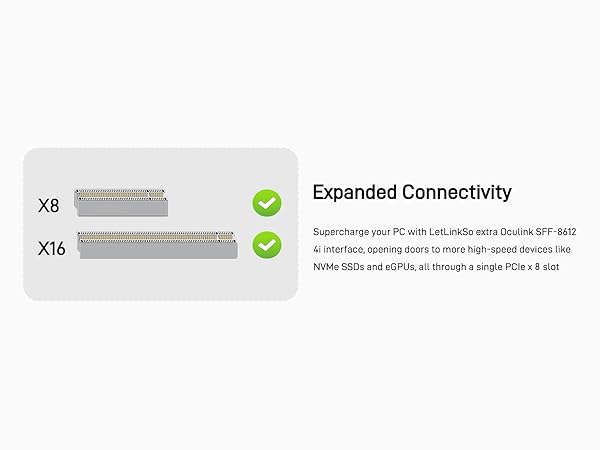 LetLinkSo Gen4 PCIe 4.0 x8 to Oculink SFF-8612 External SFF-8611 Adapter Card for NVMe