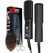 Beard Straightener for Men, Tourmaline Ceramic Heated Beard Brush with Anti-Scald Design, 3 Heat ...