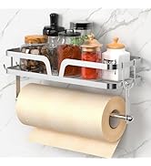 Taozun Paper Towel Holder Wall Mount, Kitchen Paper Holder Spice Rack Paper Towel Roll Holder Bat...