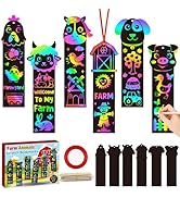 CY2SIDE Farm Animals Scratch Bookmarks - 60PCS Barnyard Animals Pig Cow Color Paper Cards Craft K...