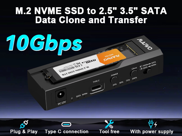 M.2 NVMe to 2.5 3.5 SATA Enclosure cloner