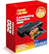 Thermal Laminating Pouches,Hold 8.5 x 11 inch Sheets 200 Pack,3 Mil Clear Thermal Laminate Pouche...