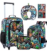 CCJPX 5Pcs Kids Luggage for Boys, Dinosaur Rolling Travel Carry on Suitcase for Toddler Children ...