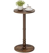 Homleke Round Side Table, Solid Wood Pillar with Wood Top &amp; Base, Small Drink Accent Table for Li...