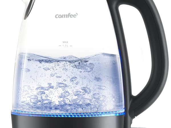 COMFEE' Electric Kettle, 1.7L Hot Water Boiler, 1500W Fast Boil, Glass Electric Tea Kettle