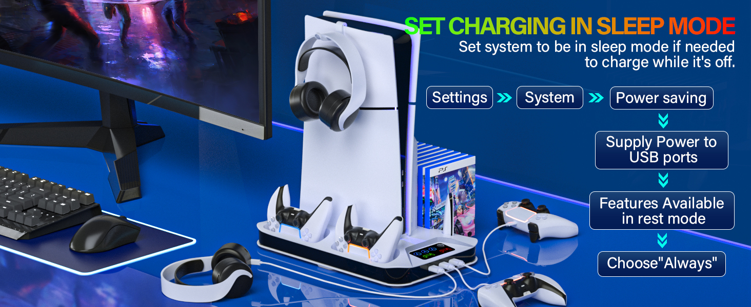 playstion 5 cooling stand with cooling fan and controller docking station